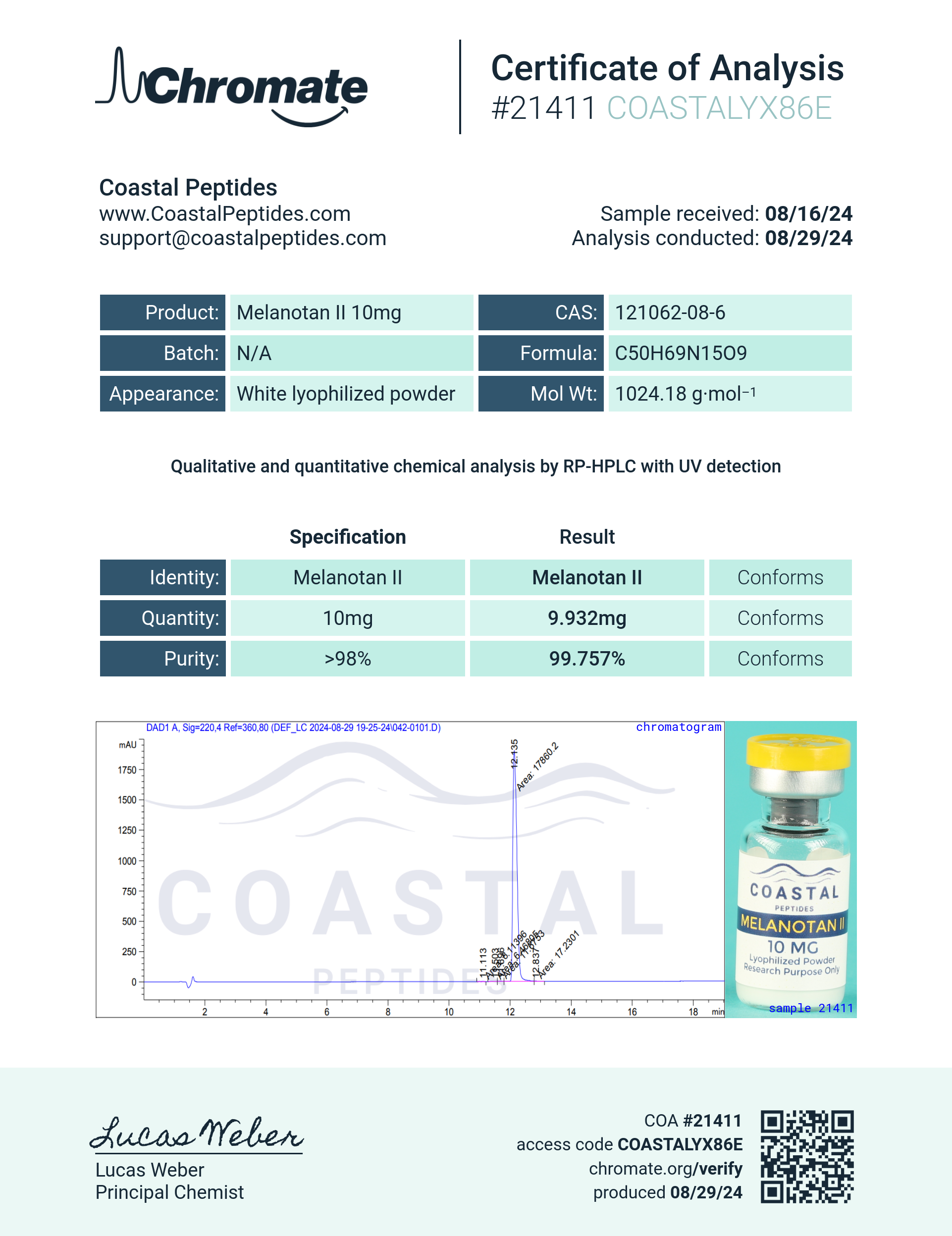 Coastal Peptides: MT2 Peptide - 10mg