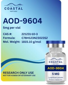Coastal Peptides AOD-9604 5mg high purity research peptide vial