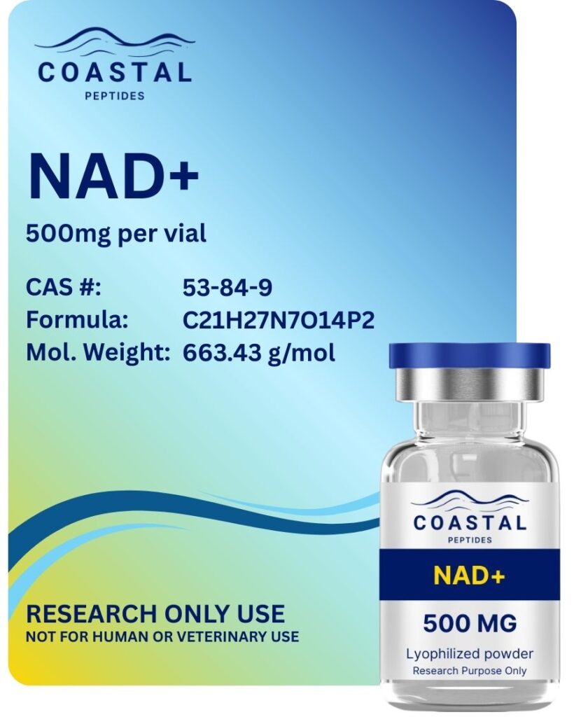 Coastal Peptides NAD+ 500mg cellular energy research compound