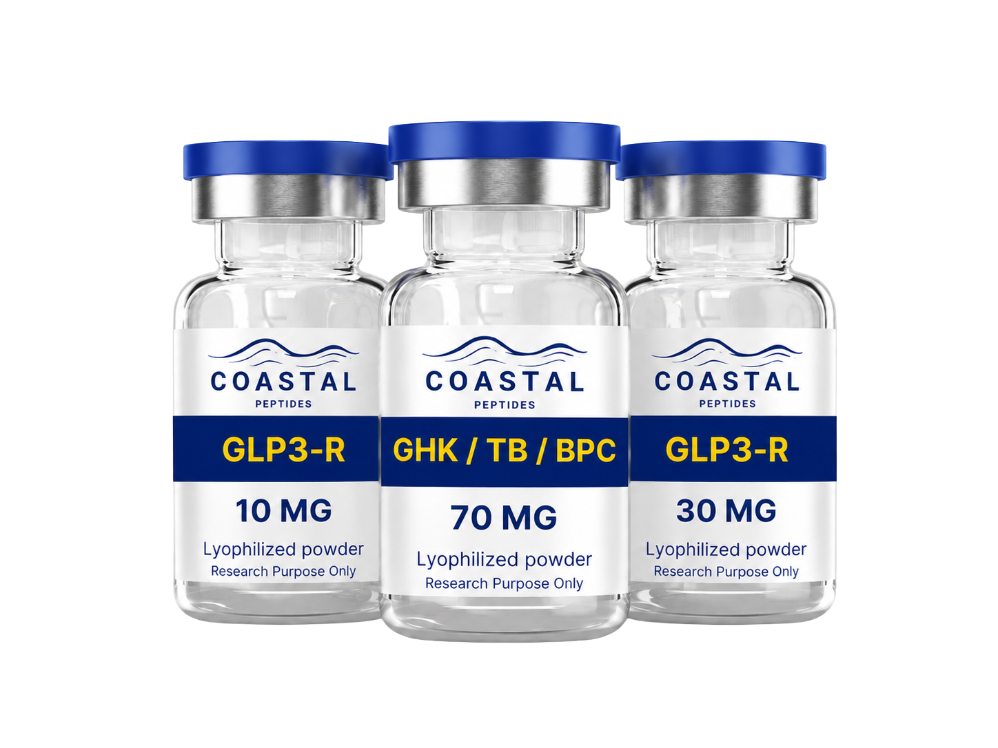 Coastal Peptides vials promoting a flash sale: save 20% when GLP3-R and GLOW are added to the cart together.