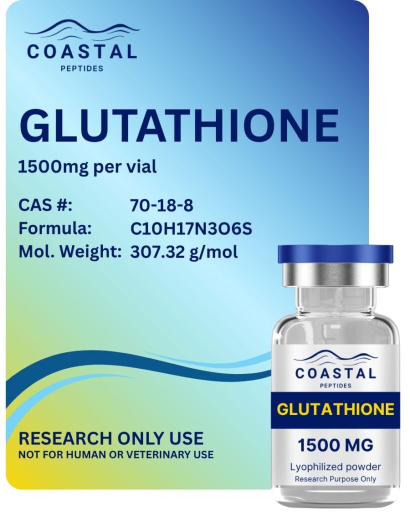 Glutathione 1500mg vial, Coastal Peptides lyophilized powder for research use only