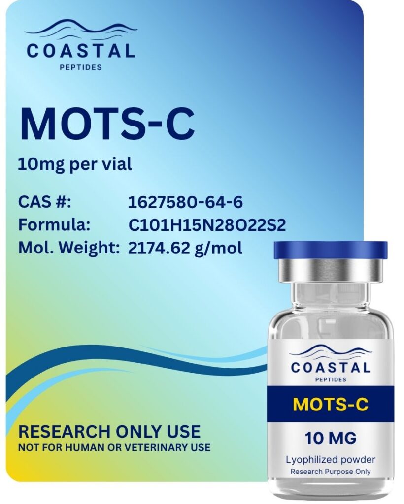 MOTS-C 10mg vial, Coastal Peptides lyophilized powder for research use only