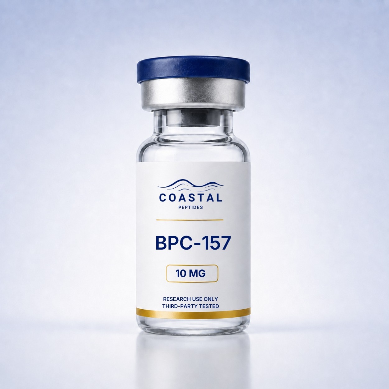 BPC-157 10mg research peptide vial, Coastal Peptides, lyophilized powder, third-party tested