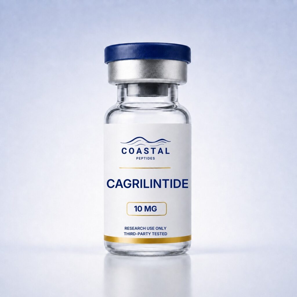 Cagrilintide 10mg research peptide vial, Coastal Peptides, lyophilized powder, third-party tested